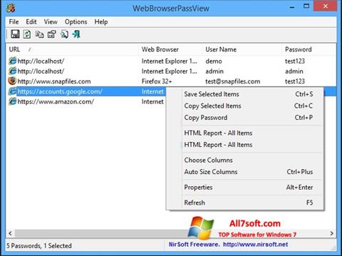 Screenshot WebBrowserPassView Windows 7